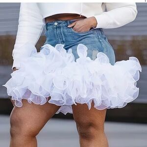 White Ruffled Denim Skirt